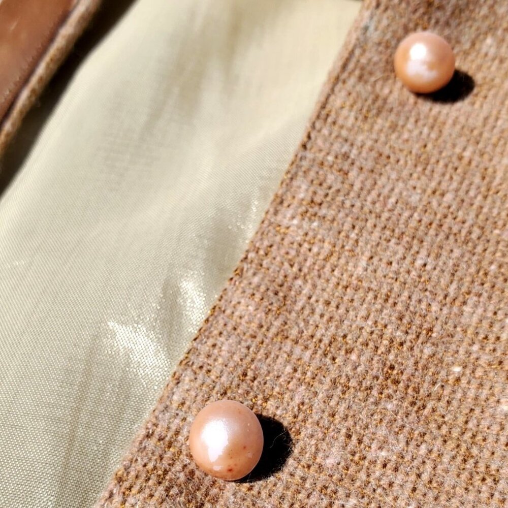 Vintage 90s Cardigan Jacket Pearl Embellished Beige Wool 6 Small - Picture 12 of 13